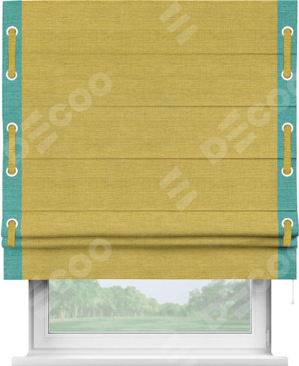 Римская штора «Кортин» с кантом Стрим Дуо (люверсы с пояском), для проема, ткань лён светло-салатовый