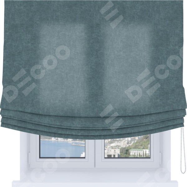 Римская штора «Кортин», канвас серо-голубой, Soft с мягкими складками